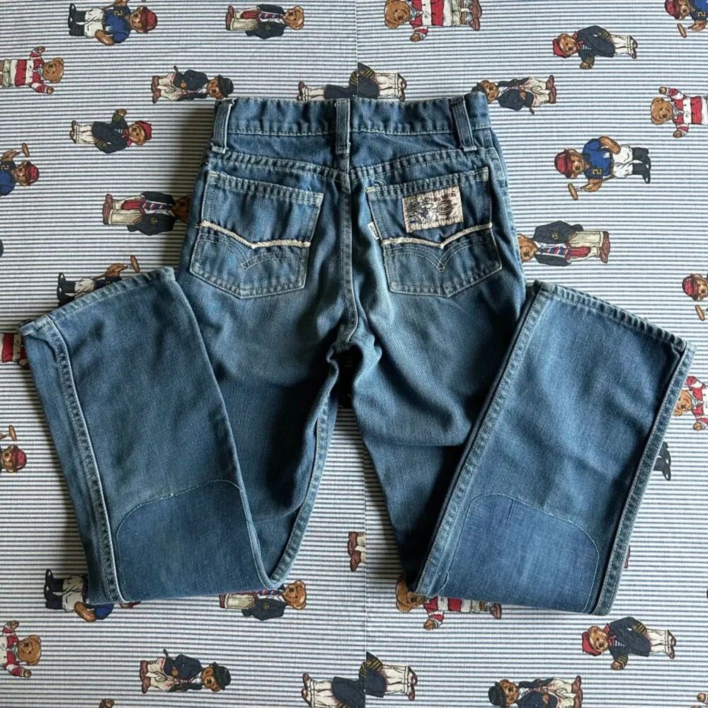 Vintage 70s Levi's Texas Riders Patchwork Chain Stitched Denim Jeans Size 22X23
